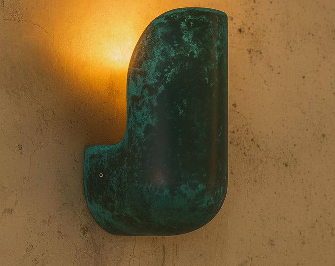 Verdigris Copper Elbow Wall Sconce, Sculptural Patina Lighting