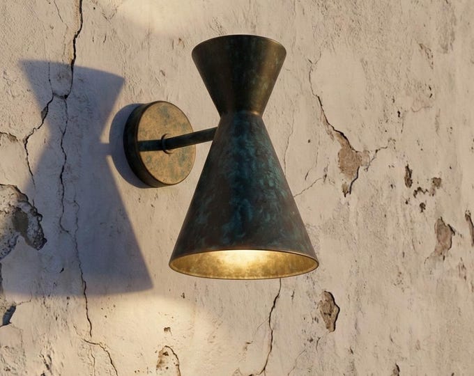 Oxidized Copper Outdoor Wall Sconce, Green Patina Light Fixture, Handmade Exterior Lamp, Rustic Modern Wall Light for Porch & Patio