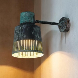 Outdoor Copper Sconce Light: Green Patina Cylinder Pendant