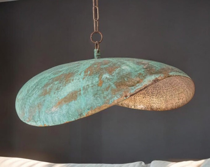 Green Patina Brass Pendant Light: Rustic Moroccan Chandelier