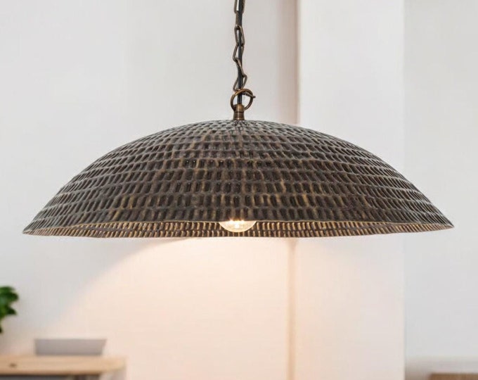Handcrafted Hammered Brass Dome Pendant Light - Moroccan Style