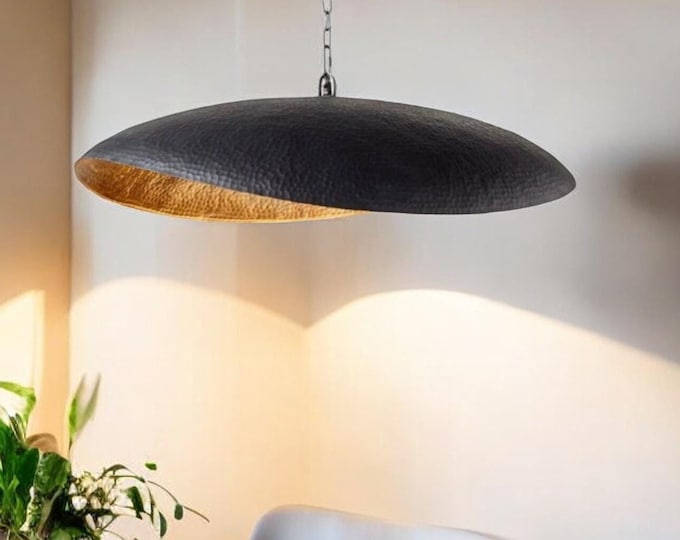 Handcrafted Brass Pendant Light: Black Leaf Rustic Chandelier