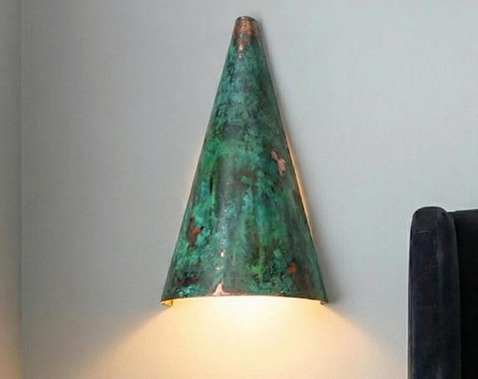 Copper Wall Sconce, Handmade Verdigris outdoor Cone llight , Farmhouse Lighting, Boho decor
