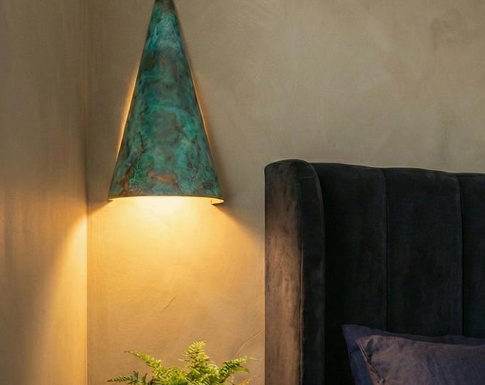 Copper Wall Sconce, Handmade Verdigris outdoor Cone llight , Farmhouse Lighting, Boho decor