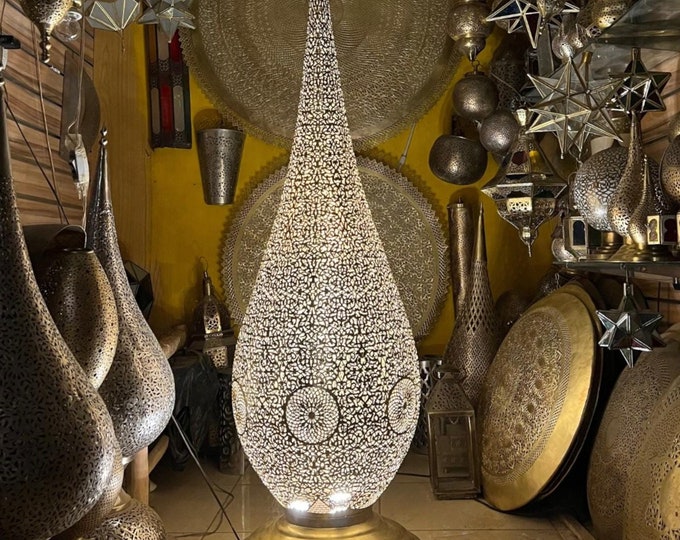 Handmade Moroccan Brass Floor Lamp: Boho Ambient Lighting (57 inches)