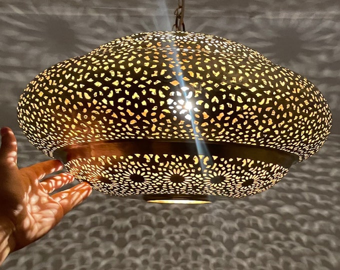 Handcrafted Dome Brass Chandelier: Moroccan Pendant Light
