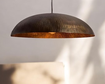 Ceiling Pendant Light, kitchen island Hammered Antique Brass Dome, Handmade Brass Oxide Fixture, Modern Leaf Shape Suspension Lamp