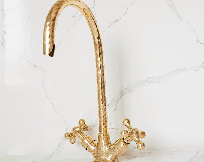 Unlacquered Brass Gooseneck Faucet: One Hole Arched Bridge Sink