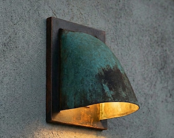 Patinated Copper Wall Light, Rustic Outdoor Sconce, Handmade Oxidized Lamp – Wabi Sabi Decor, Vintage Lighting, Garden Lamp
