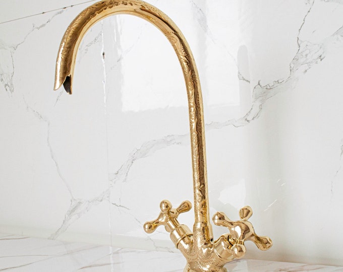 Brass Kitchen Faucet, Solid Brass Tap, Arched Bridge Faucet, Kitchen Faucet, Gooseneck Faucet, Bathroom Faucet