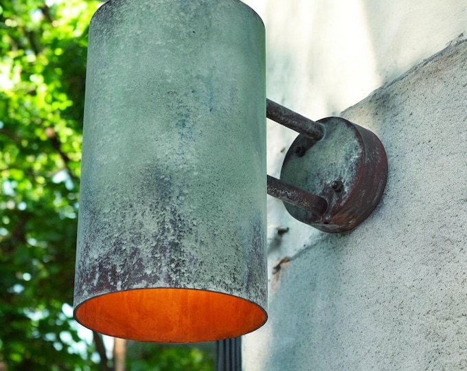 Set of 2 Outdoor Copper Sconce Light, Cylinder Pendant Light, Green Patina Wall Pendant Light green, oxidized copper lights,