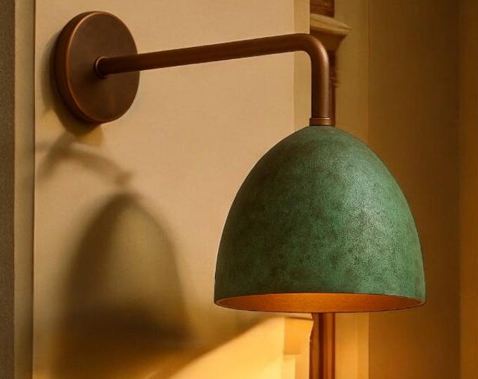Handmade Copper Wall Sconce: Aged Green Patina, Moroccan Light