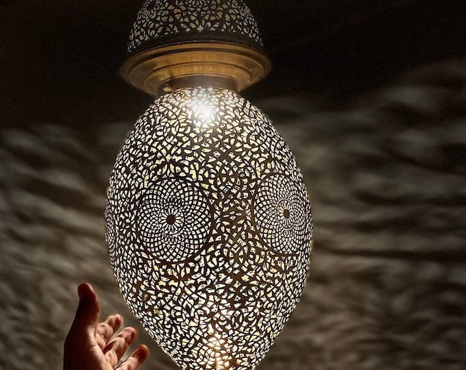 Handcrafted Moroccan Brass Pendant Light: Art Deco Chandelier