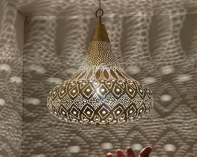 Brass Pendant Light, Moroccan Lantern, Ceiling Light Fixture, Decorative Moroccan Lighting for Home Decor, Moroccan pendant chandelier