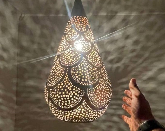Moroccan Brass Pendant Light: Handmade Bronze Hanging Lamp