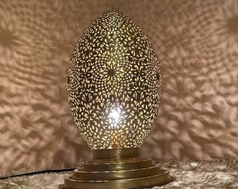 Handmade Moroccan Brass Table Lamp: Boho Ambient Lighting