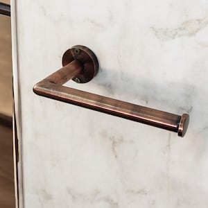 Porta carta igienica in rame spazzolato / Porta rotolo di carta igienica a parete in ottone massiccio / Distributore di fazzoletti da bagno in finitura rame