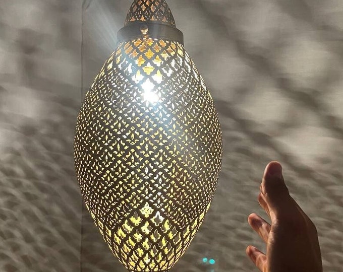 Handmade Moroccan Brass Pendant Light: Exotic Hanging Lamp