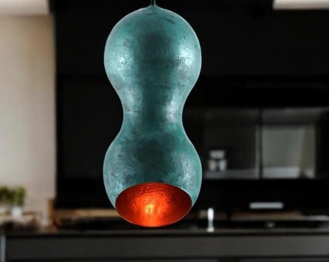 Oxidized Copper Pendant Light: Vintage Green Patina Farmhouse Dome Lamp