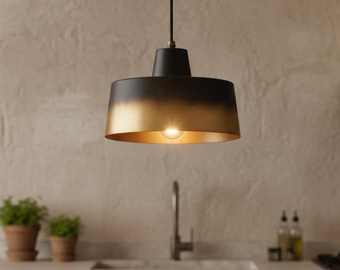 Oxidized Brass Pendant Light, Shaped Chandelier, Dome Ceiling Light, Bohemian Decor Lighting, Gold and Black Pendant Lamp, wabi sabi lamp