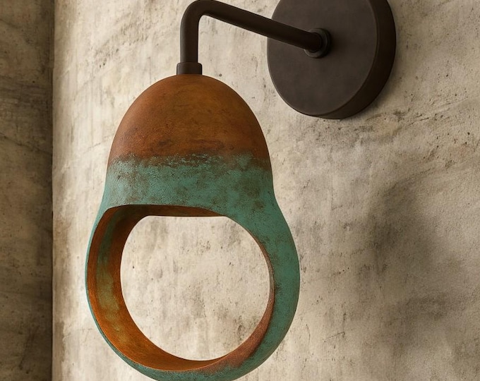 Copper Wall Sconce, outdoor Aged Green Patina lamp, Moroccan monopoint Light,
