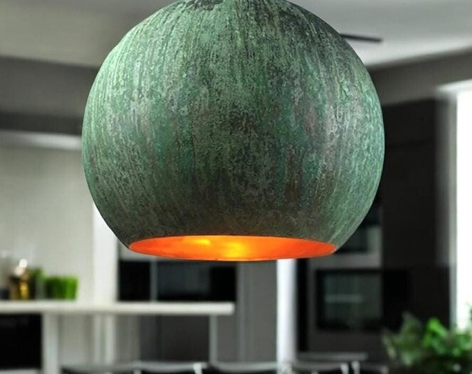 Oxidized Copper Pendant Light: Green Patina Farmhouse Hanging Lamp