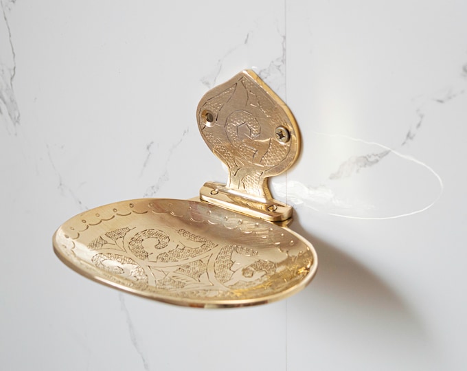 Engraved Unlacquered Brass Soap Dish Holder