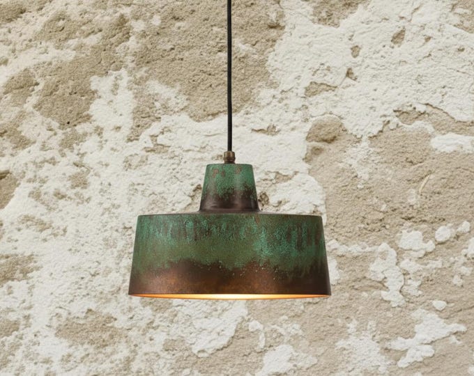 Oxidized Copper Pendant Light, Green Patina Hanging Lamp for Kitchen Island, wabi sabi lighting, Unique Farmhouse  Ceiling Light,