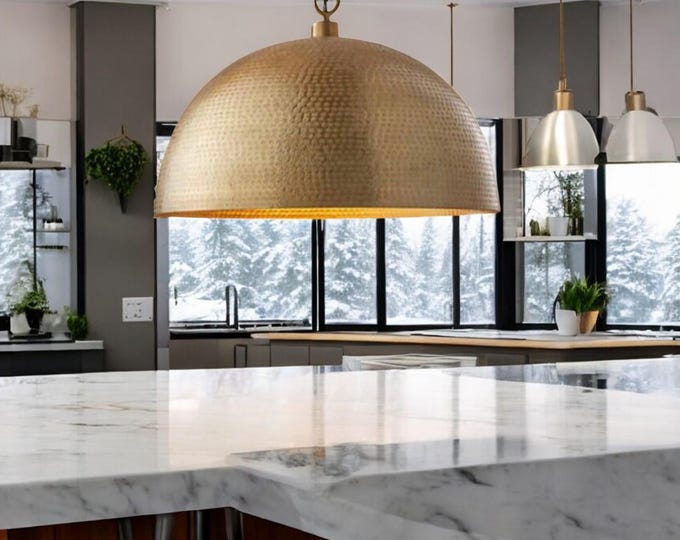 Hammered Brass Dome Pendant Light: Moroccan Boho Decor