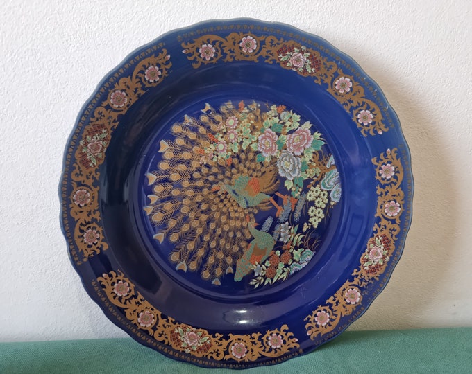 Moroccan Taos Dish: Antique Blue Marble Peacock Plate
