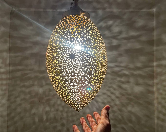 Moroccan Brass Pendant Light: Handmade Exotic Lamp