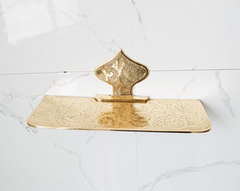 Unlacquered Brass Shelf, Brass ledge shelf, Wall Brass Board, Floating Shelves, Engraved Aged Brass Rack, Bathroom Shelf
