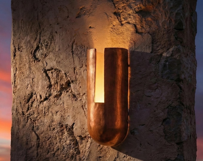 Copper Wall Light, Handmade Minimalist Sconce, Entryway Torch,  Rustic Outdoor/Indoor Lamp