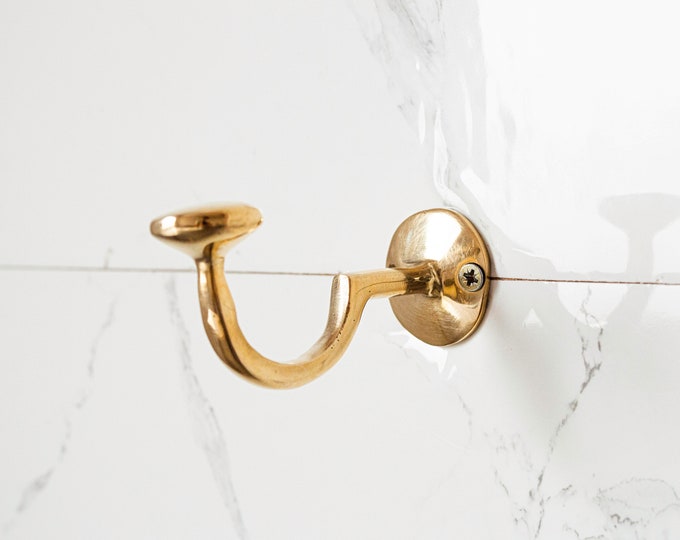 Solid Brass Wall Hook: Unlacquered Coat Hanger