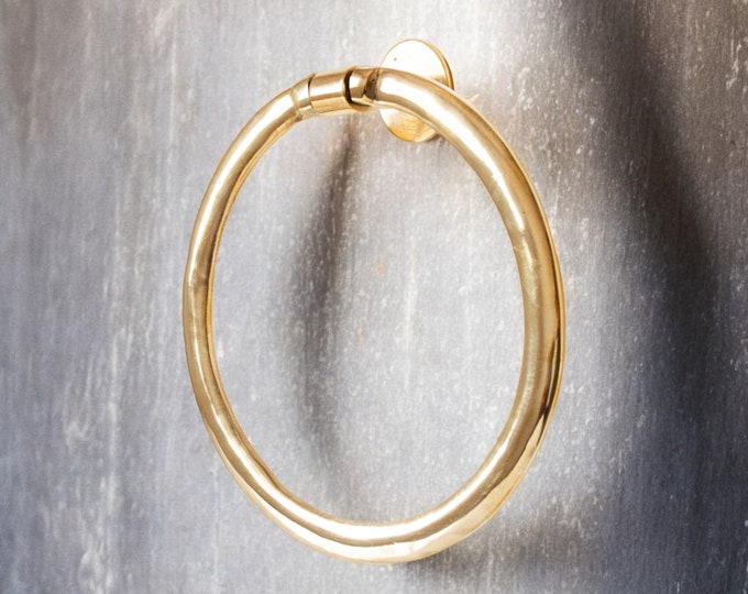 Ring Brass Hook for Wall, Unlacquered Brass Towel Holder, Circle Hook Rack, Mounted Brass Hanger
