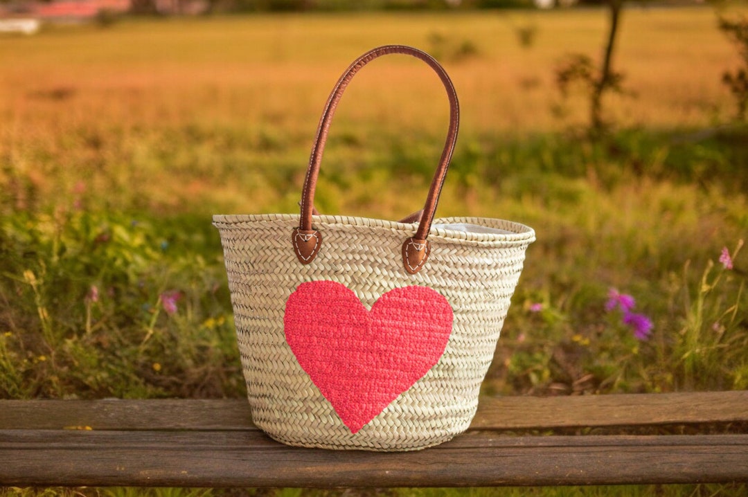 Handwoven Moroccan Straw Bag With Leather Handles, Shopping Basket ...