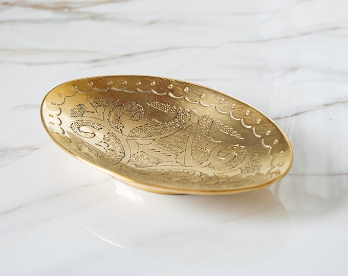 Engraved Brass Soap Dish, Unlacquered Solid Brass Plate