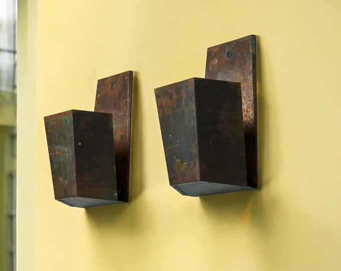 Set of 2 Copper Sconces Light, Outdoor Patina Wall Pendant, Triangle Pendant Light, Oxidized Copper Outdoor Light, Decorative Outdoor Sconce