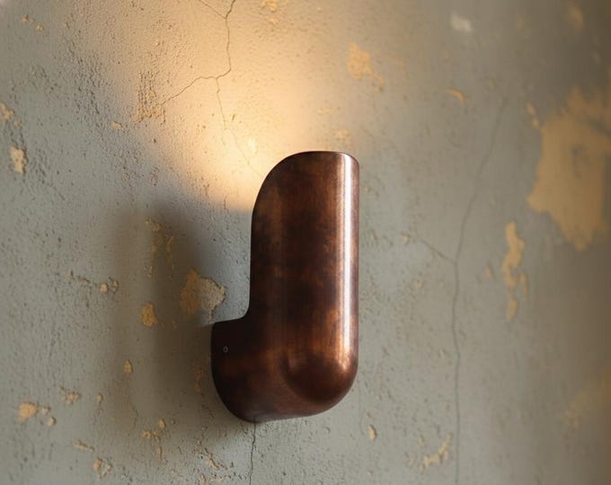 Handmade Copper Elbow Wall Sconce, Brown-Black Patina, Minimalist Light