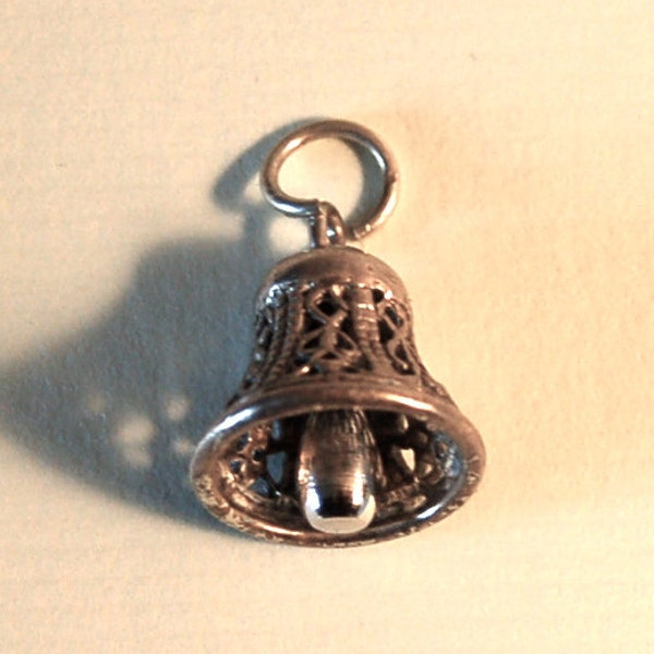 Vintage Bell Charm Moving Sterling, Wedding, Christmas, New Years