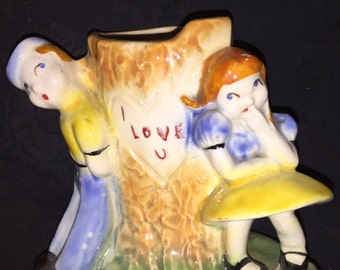 Vintage I Love U Porcelain Planter