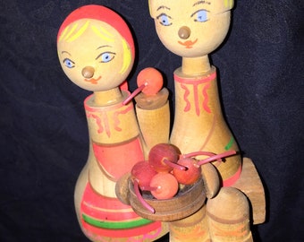 Old Wood Hand-Painted Dolls