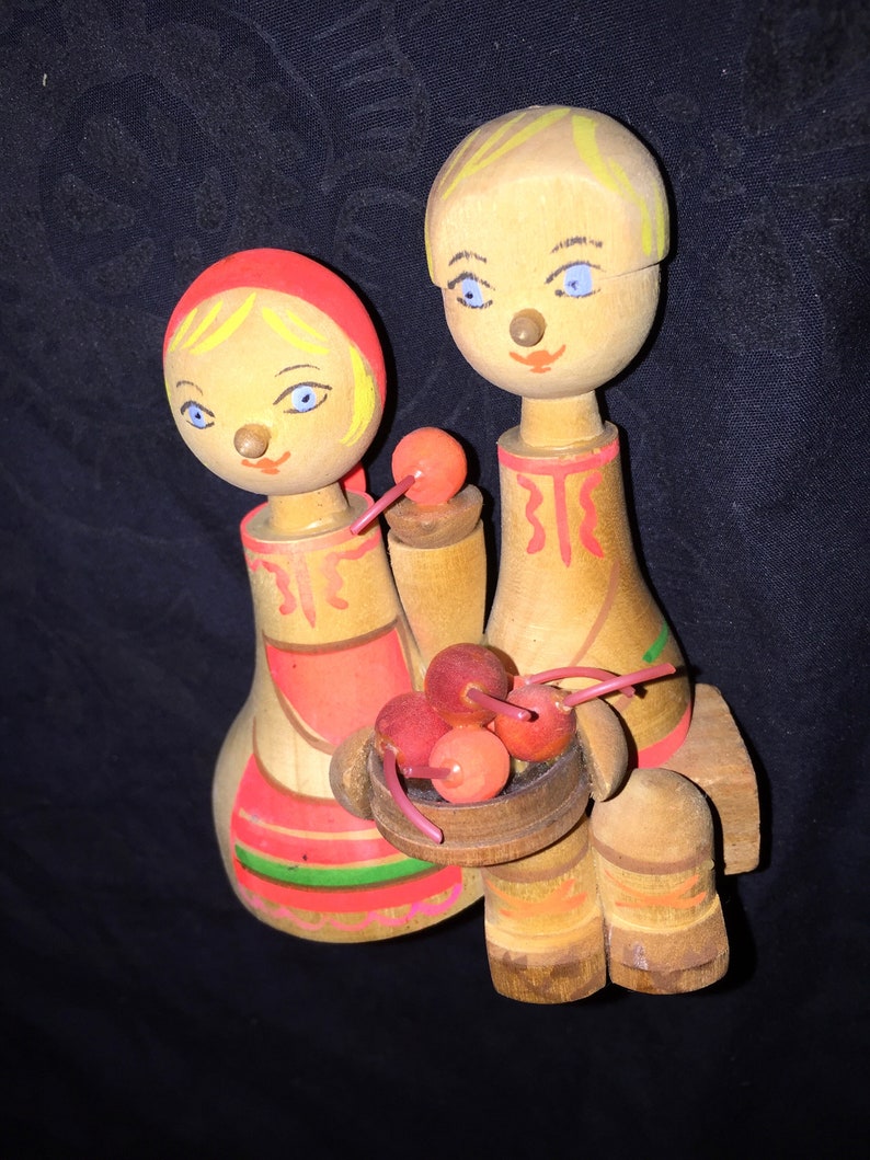 Old Wood Hand-Painted Dolls image 1