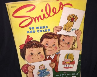 1952 Merrill Company Smiles Giant Coloring Book