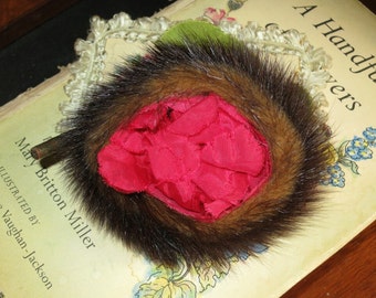 Now on Sale- Extraordinary Vintage Fur and Rose Pin