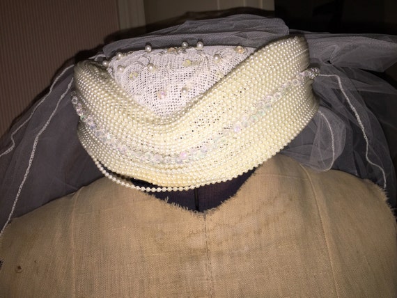 Vintage Beaded Wedding Cap and Veil - image 1