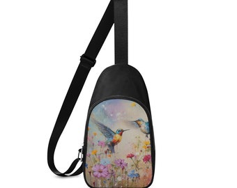 Minimalist Chest Bag for Women, Floral Crossbody Bag, Travel Sling Bag, Traveler Pouch with Flowers and Birds Pattern