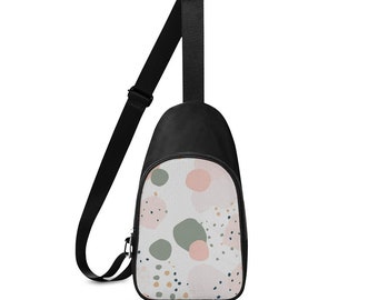 Abstract Chest Bag for traveler, Shoulder Bag, Elegant Small Sling Bag for Women Crossbody, Gift for Traveler Woman in Pink and Green