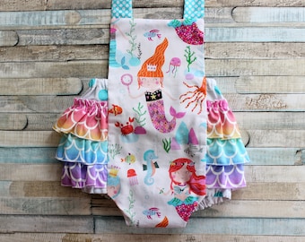 SALE SIZE 12 TO 18 month, Mermaid romper, Ruffle Romper, Summer romper, romper, Baby romper, toddler romper, girls romper, baby clothes