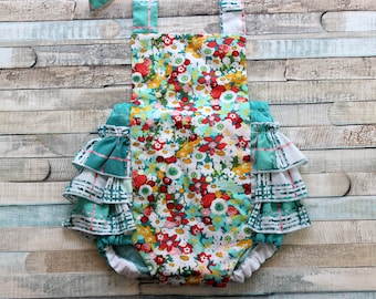 SALE SIZE 6 TO 12 month, Floral romper, Summer romper, romper, Beach romper, Ruffle bottom,   baby romper,  toddler romper, girls romper,